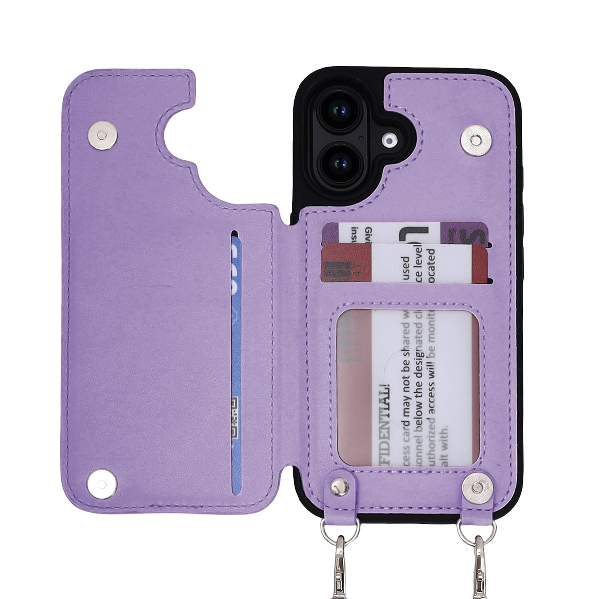 Apple iPhone 16 Case - Purple - Luxury Back Cover with Phone Strap and Zipper