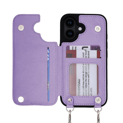 Apple iPhone 16 Case - Purple - Luxury Back Cover with Phone Strap and Zipper