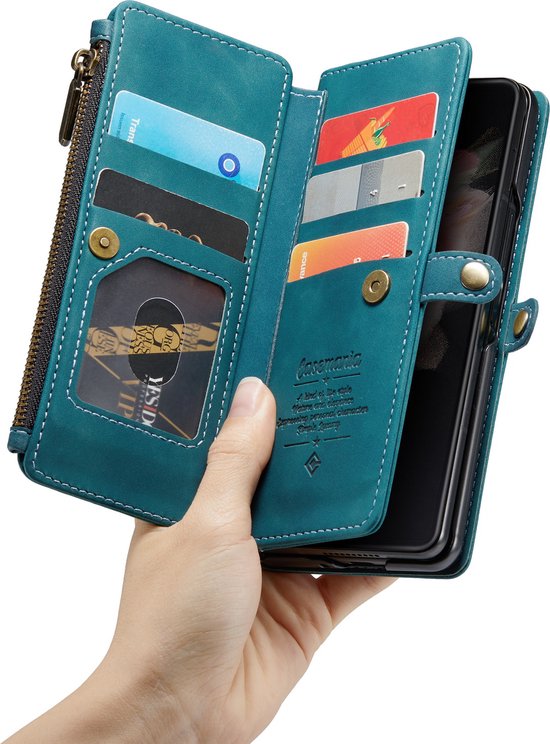 Samsung Galaxy Z Fold 3 5G Hoesje - Emerald Green - Luxe Bookcase met Rits en Telefoonkoord