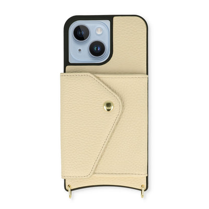 Apple iPhone 13 Hülle - Beige - Luxus-Backcover mit Handykette und Reißverschluss
