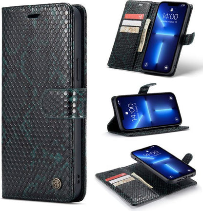 Apple iPhone 13 Hoesje - Groen - Luxe Slangen Bookcase