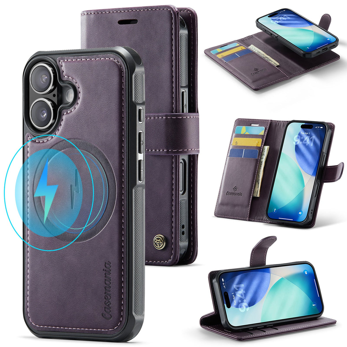 Apple iPhone 17 Case - Dark Purple - Luxury 2-in-1 MagSafe Wallet Case