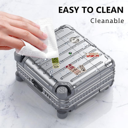 Apple AirPods 4 Hoesje - Koffer Suit Case met Stickers - Zilver