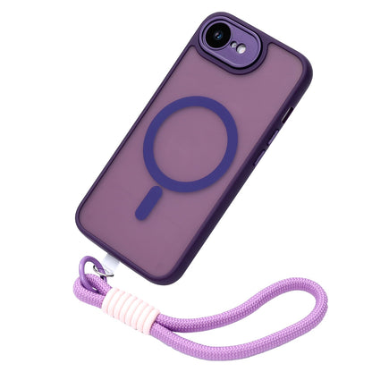 Apple iPhone 17e Hoesje - Paars met Pols Bandje - Matte Armor MagSafe Back Cover met Telefoonkoord