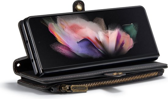Samsung Galaxy Z Fold 3 5G Hoesje - Charcoal Gray - Luxe Bookcase met Rits en Telefoonkoord