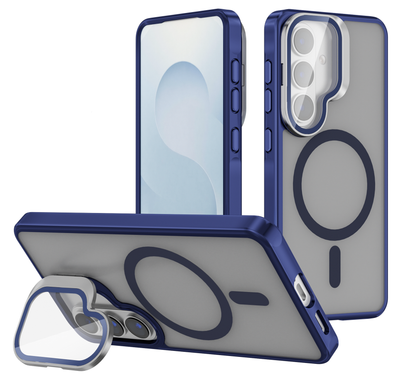 Samsung Galaxy S26 Plus Hoesje - Donker Blauw - Bumper Matte MagSafe Back Cover met Camera Kickstand