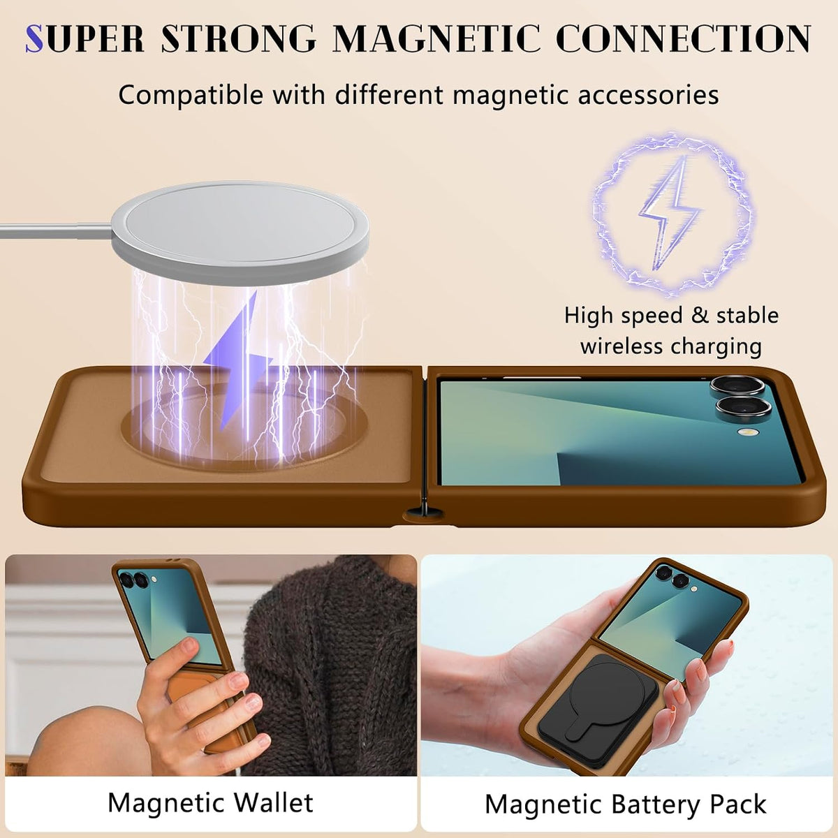 Samsung Galaxy Z Flip8 Hoesje - Bruin - Matte Armor MagSafe Back Cover