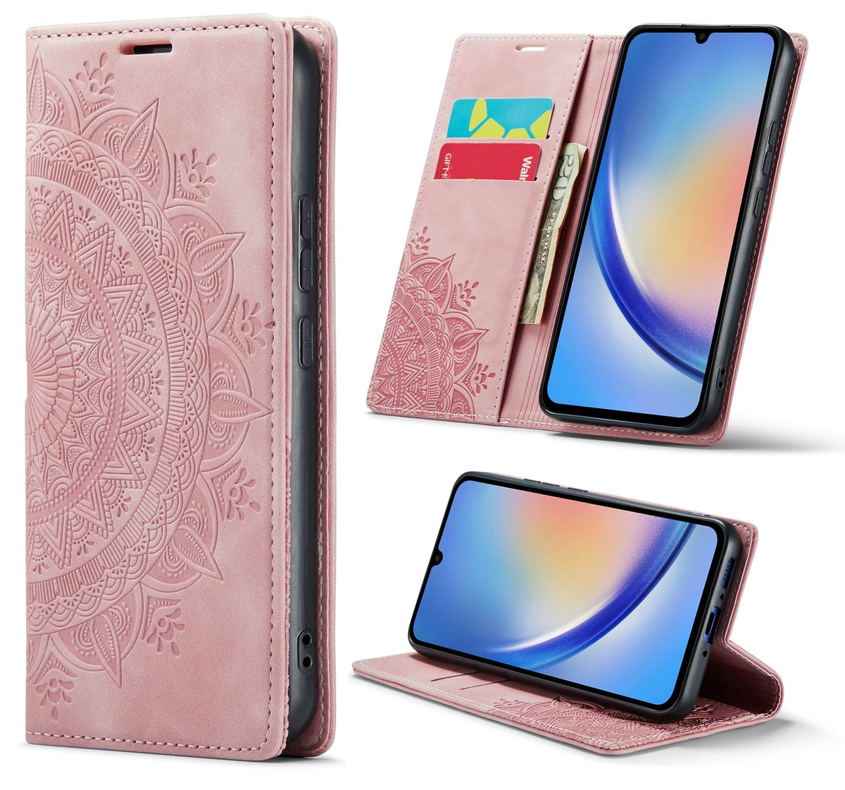 Samsung Galaxy A55 5G Hoesje - Pale Pink - Mandala Dunne Bookcase
