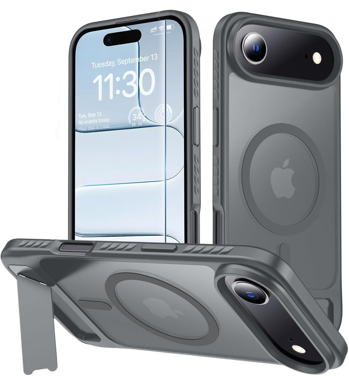 Apple iPhone Air Hoesje - Grijs - Matte Armor MagSafe Back Cover met Kickstand
