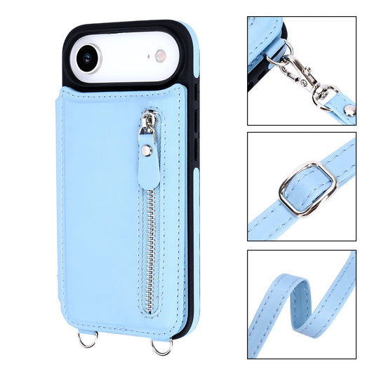 Apple iPhone Air Hülle - Hellblau - Luxus-Backcover mit Handykette und Reißverschluss