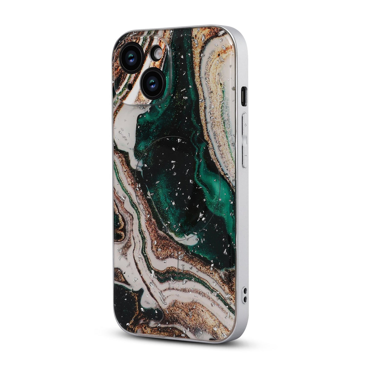 Apple iPhone 14 Hoesje - Groen - Marmer Glitter MagSafe Back Cover