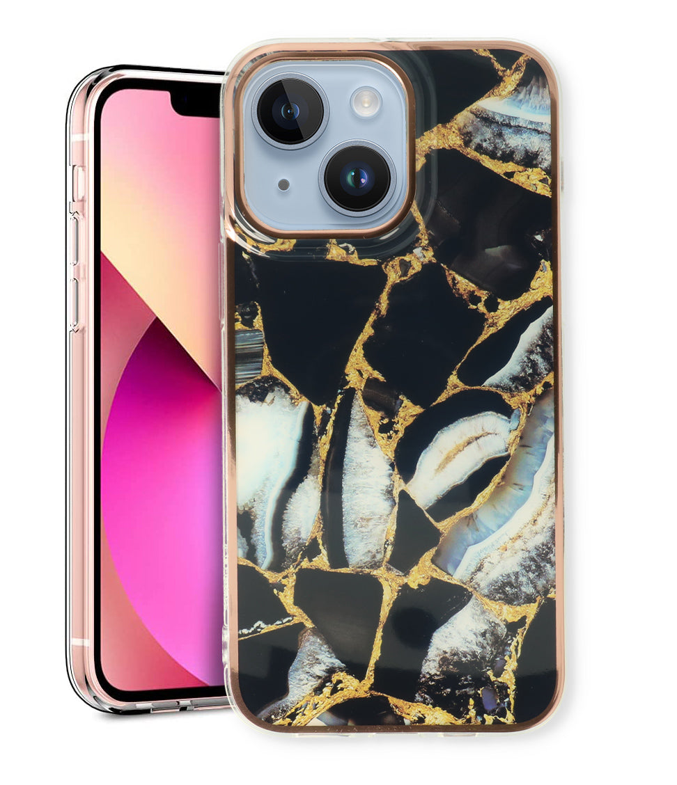 iPhone 15 Hoesje - Zwart - Siliconen Marmer Back Cover