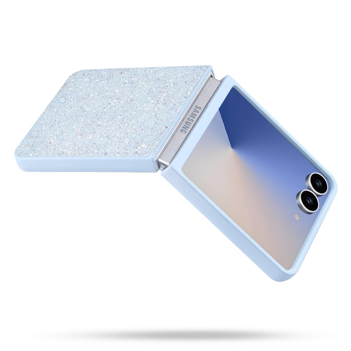 Samsung Galaxy Z Flip 7 Hoesje - Licht Blauw - Diamant Glitter Back Cover