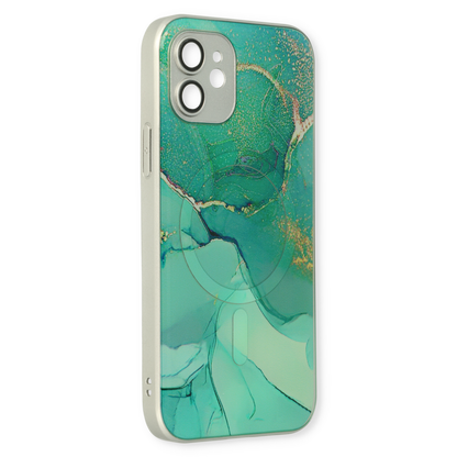 Apple iPhone 12 Hülle - Blau - Silikon-Marmor-MagSafe-Backcover