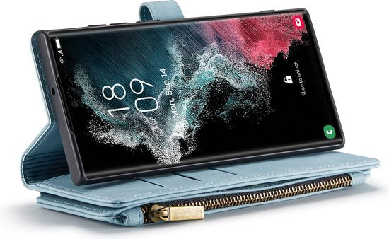 Samsung Galaxy S23 Ultra Hoesje - Aqua Blue - Luxe Bookcase met Rits