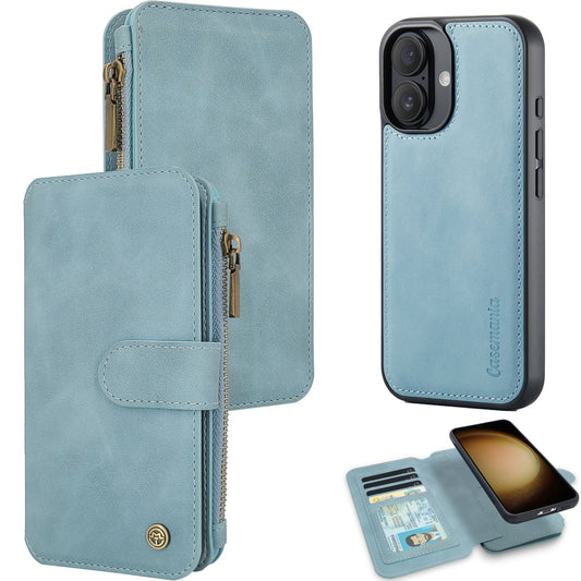 iPhone 16 Hoesje - Aqua Blue - 2 in 1 Bookcase met Rits