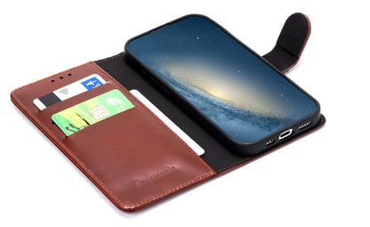 iPhone 16e Hülle - Kastanienbraun - Echtleder-Bookcase