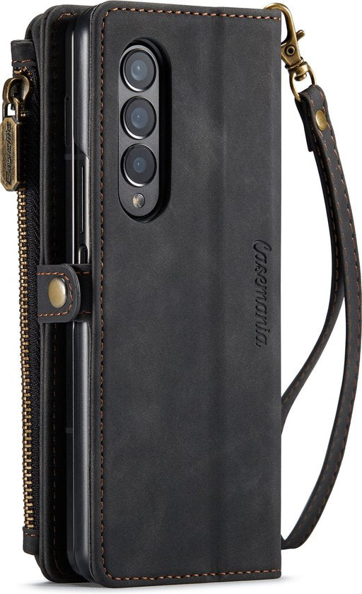 Samsung Galaxy Z Fold 3 5G Hoesje - Charcoal Gray - Luxe Bookcase met Rits en Telefoonkoord