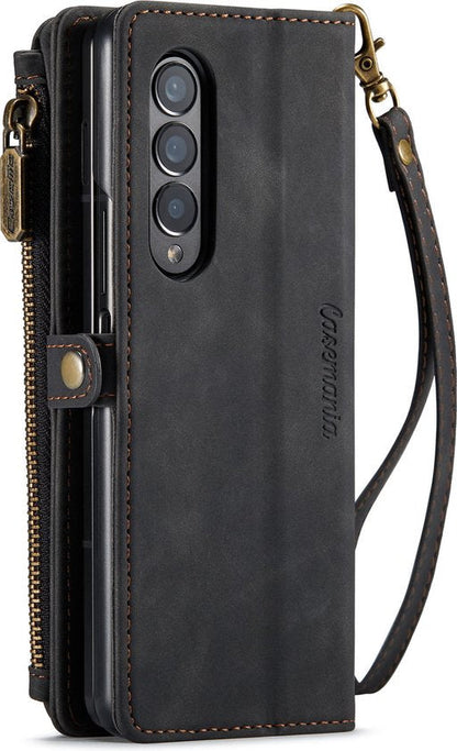 Samsung Galaxy Z Fold 3 5G Hoesje - Charcoal Gray - Luxe Bookcase met Rits en Telefoonkoord