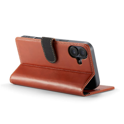 Apple iPhone 16 Plus Hoesje - Bruin - Echt Leren Bookcase