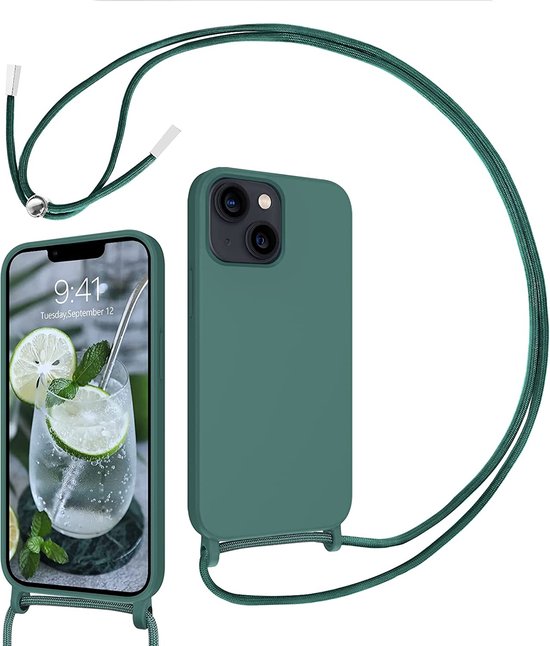 iPhone 14 Pro Max Hoesje - Groen - Siliconen Back Cover met Telefoonkoord