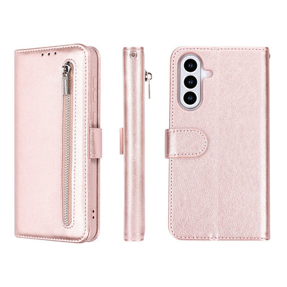 Samsung Galaxy A37 Hülle - Roségold - Luxus-Klapphülle mit Kartenfach und Reißverschluss