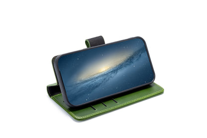 Apple iPhone 18 Pro Hülle - Olivgrün - Echte Leder-Brieftasche