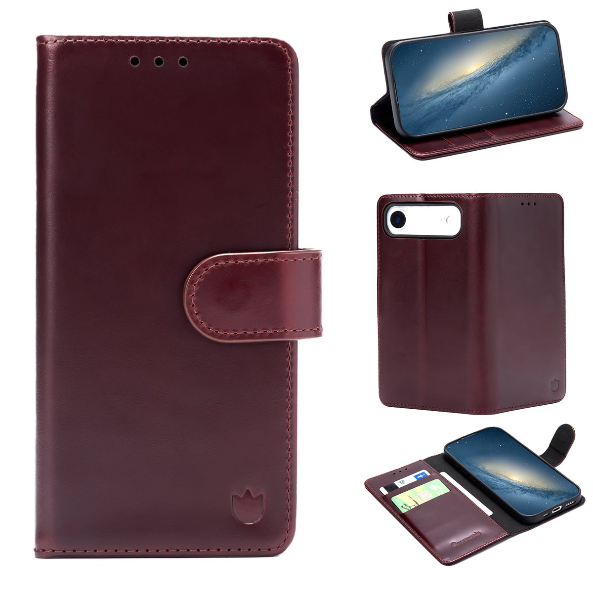 Apple iPhone Air Hülle - Maroon Red - Echtleder-Klapphülle mit Kartenfach