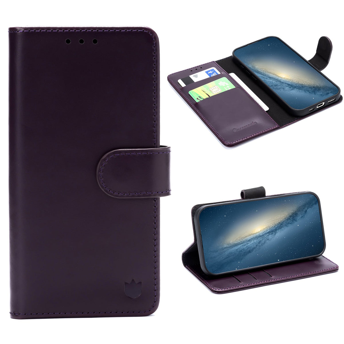 Samsung Galaxy S25 Edge Hoesje - Dark Purple - Echt Leren Bookcase