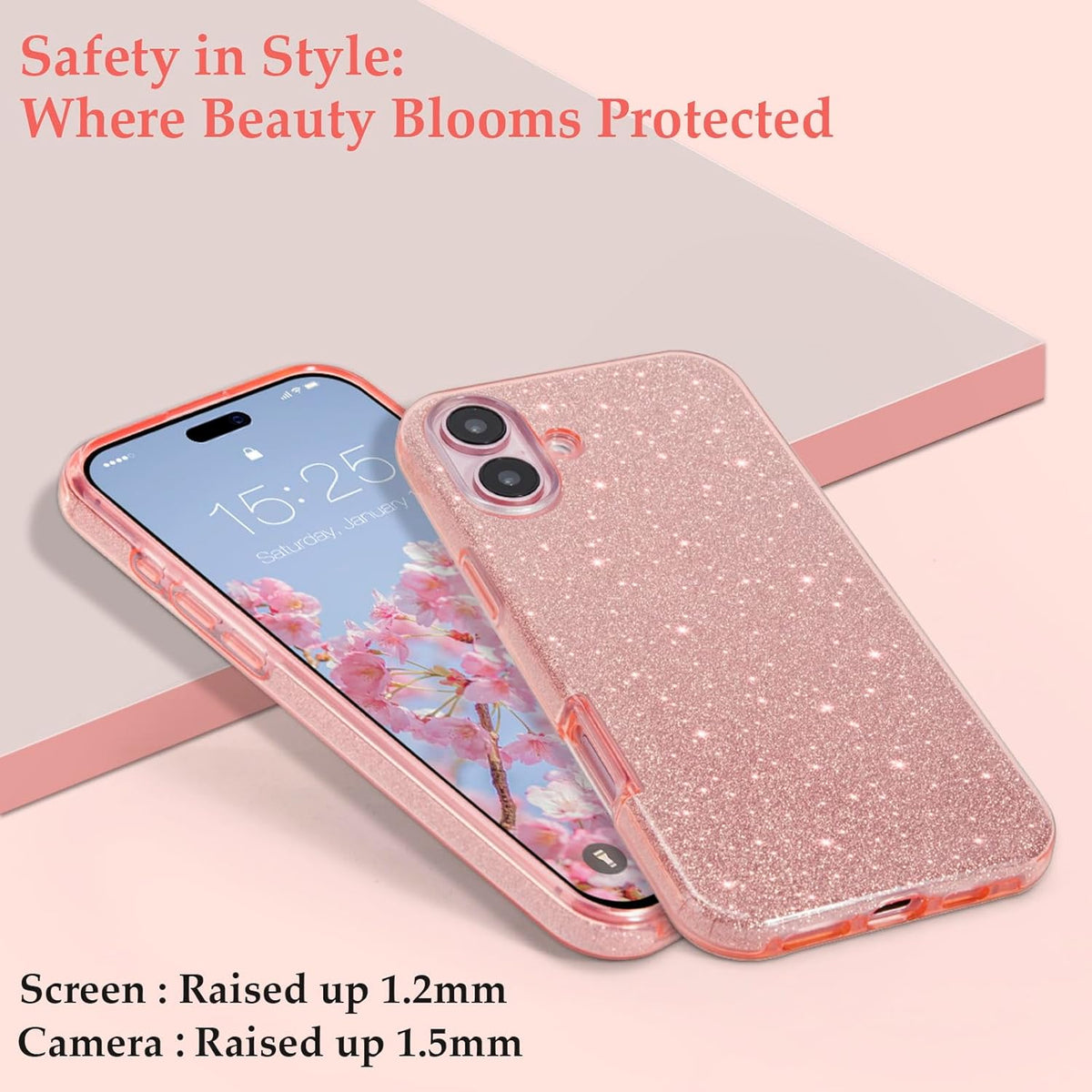 iPhone 16 Hoesje - Roze - Glitter Back Cover