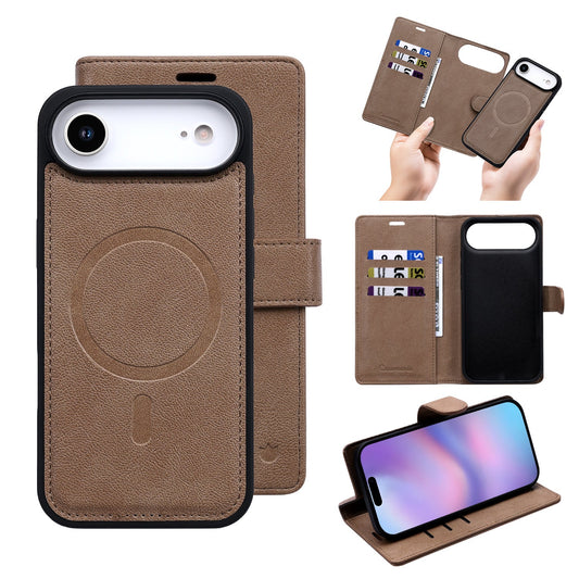 Apple iPhone Air Hülle - Mocha Brown - 2-in-1 Lederoptik MagSafe Klapphülle mit Kartenfach