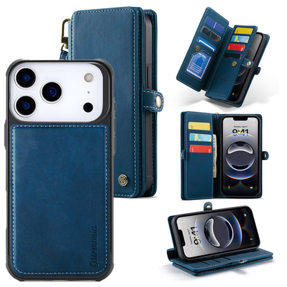 Apple iPhone 18 Pro Case - Navy Blue - Luxury 2-in-1 Flip Case with 10 Card Slots and Wrist Strap