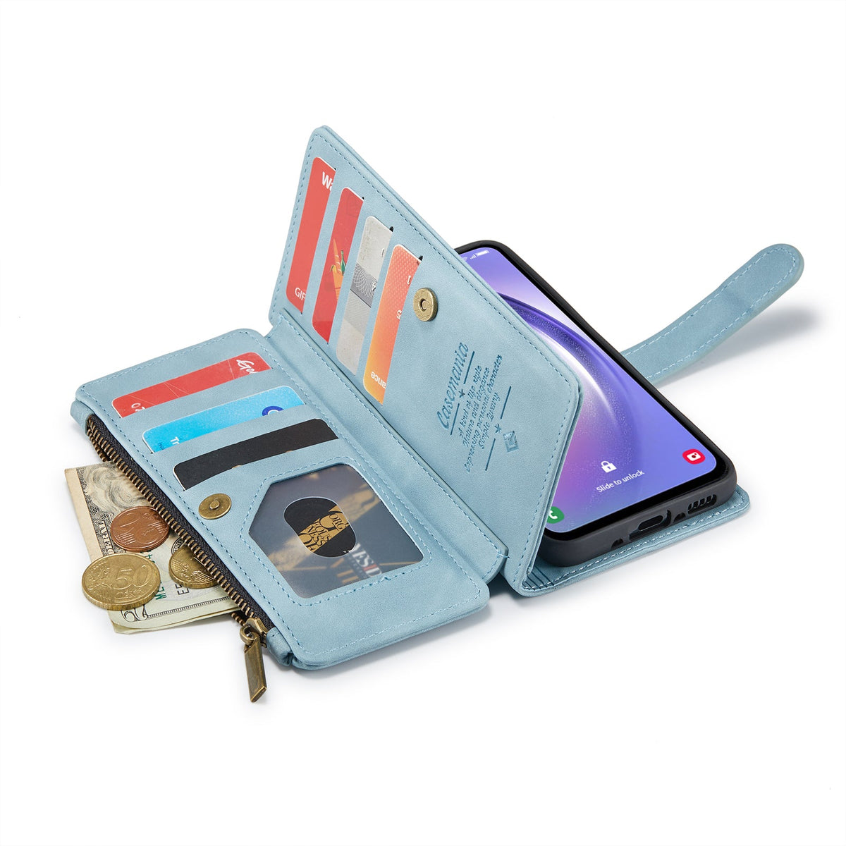 Samsung Galaxy A55 5G Hoesje - Aqua Blue - Luxe Bookcase met Rits