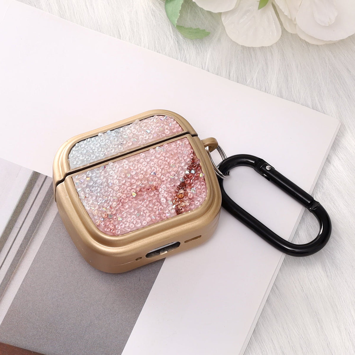 Apple AirPods 4 Hoesje - Diamant Marmer Glitter met Ring - Goud