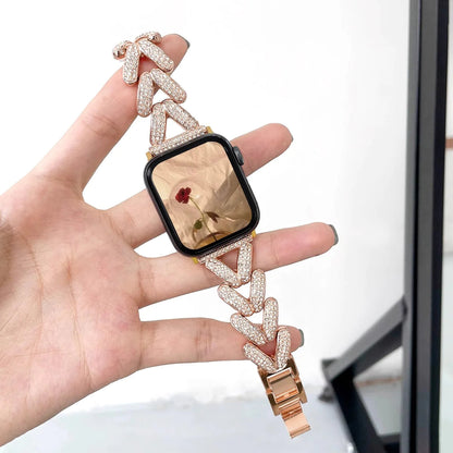 Apple Watch Bandje 44/45/46/49 mm - Metaal Schakelbandje met Kristallen - Goud
