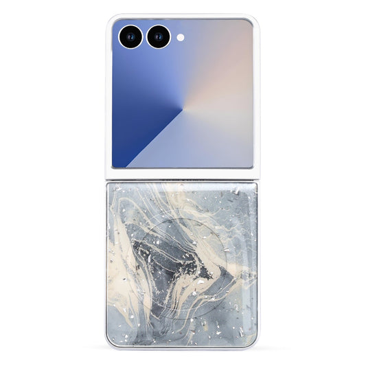 Samsung Galaxy Z Flip 7 Case - Grey - Marble Glitter MagSafe Back Cover