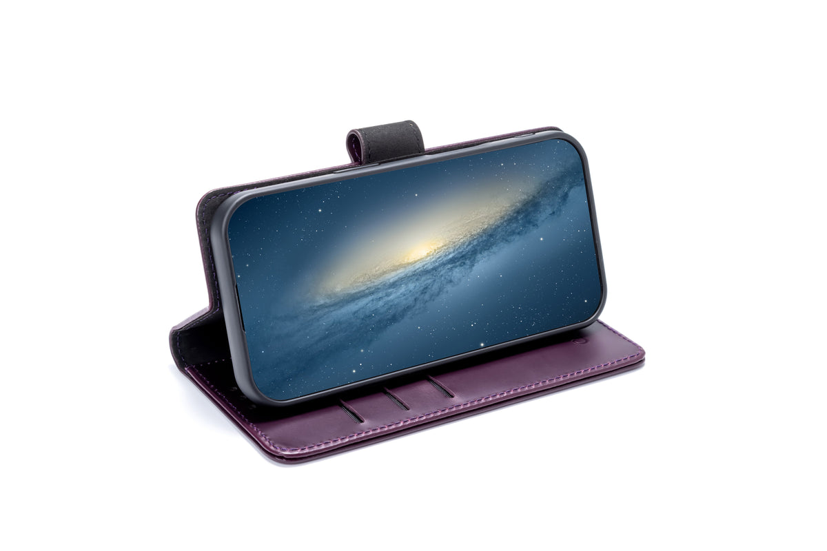 Apple iPhone 17 Case - Dark Purple - Genuine Leather MagSafe Wallet Case