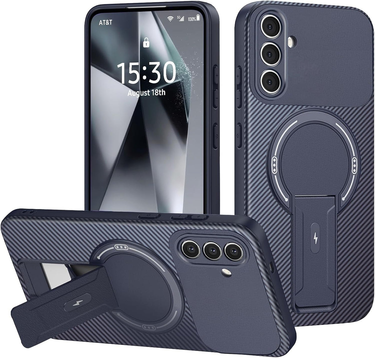 Samsung Galaxy A18 / A17 Hoesje - Donker Blauw - Siliconen MagSafe Back Cover met Kickstand Standaard