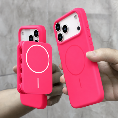 Apple iPhone 18 Pro Hoesje - Neon Roze - Siliconen Back Cover met Afneembare Hartjes Zuignappen