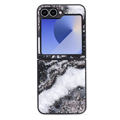 Samsung Galaxy Z Flip 6 Hoesje - Marmer Zwart - Diamant Marmer Glitter Back Cover