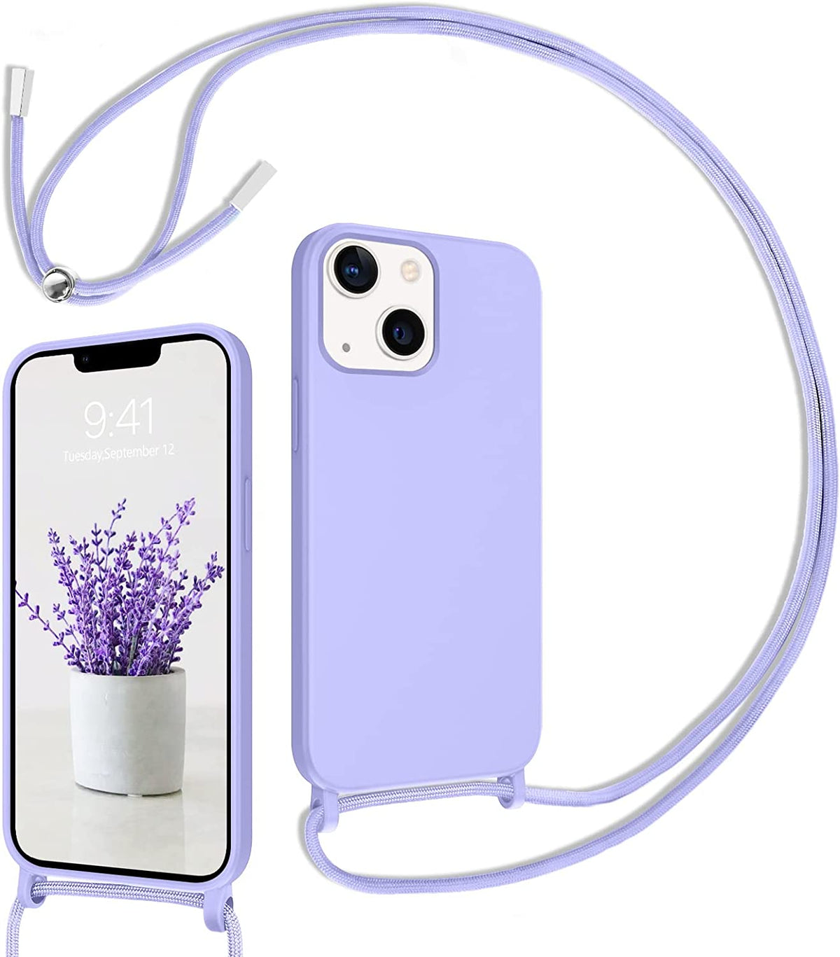 Apple iPhone 14 Pro Max Case - Purple - Silicone Back Cover with Phone Strap
