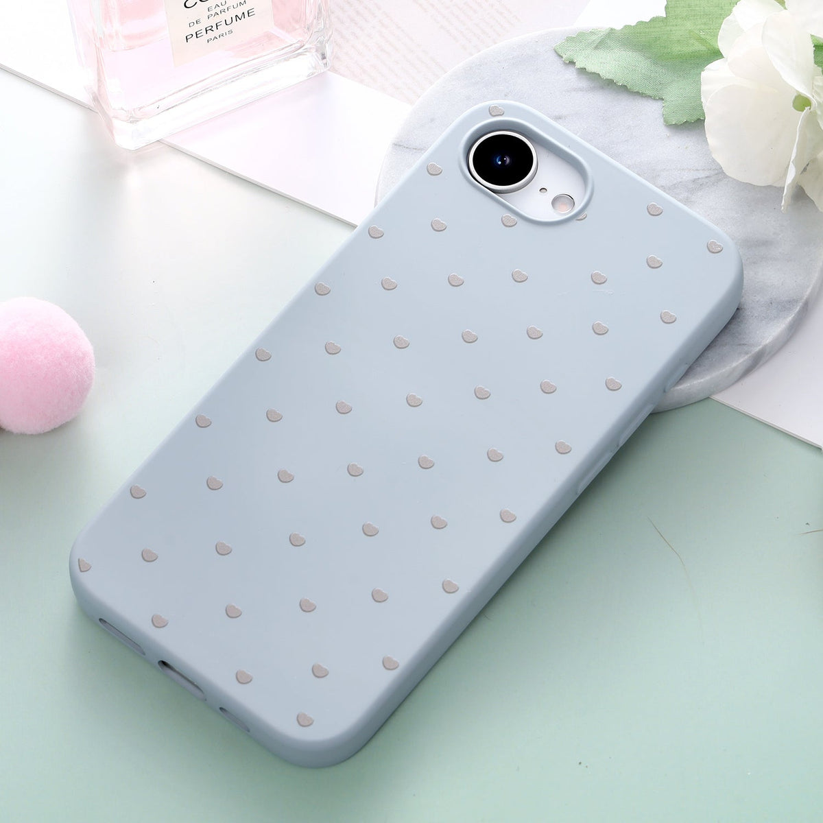 iPhone 16e Hoesje - Blauw - Stevige Siliconen Hartjes Print Back Cover