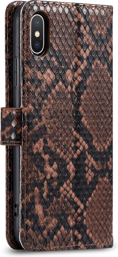 Étui iPhone X / XS - Marron - Housse portefeuille effet serpent