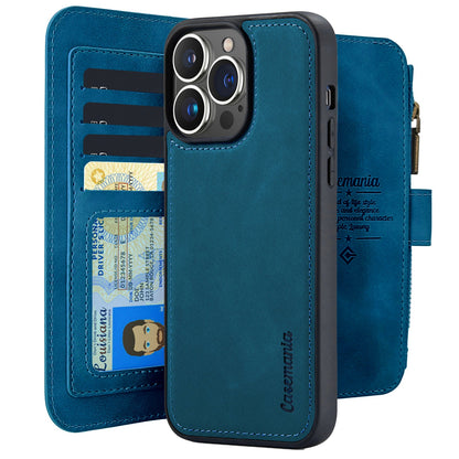Apple iPhone 16 Pro Hülle - Navy Blue - 2-in-1 Klapphülle mit Kartenfach und Reißverschluss