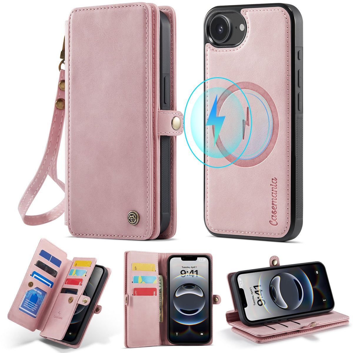 Apple iPhone 16e Hoesje - Pale Pink - 2 in 1 MagSafe Bookcase