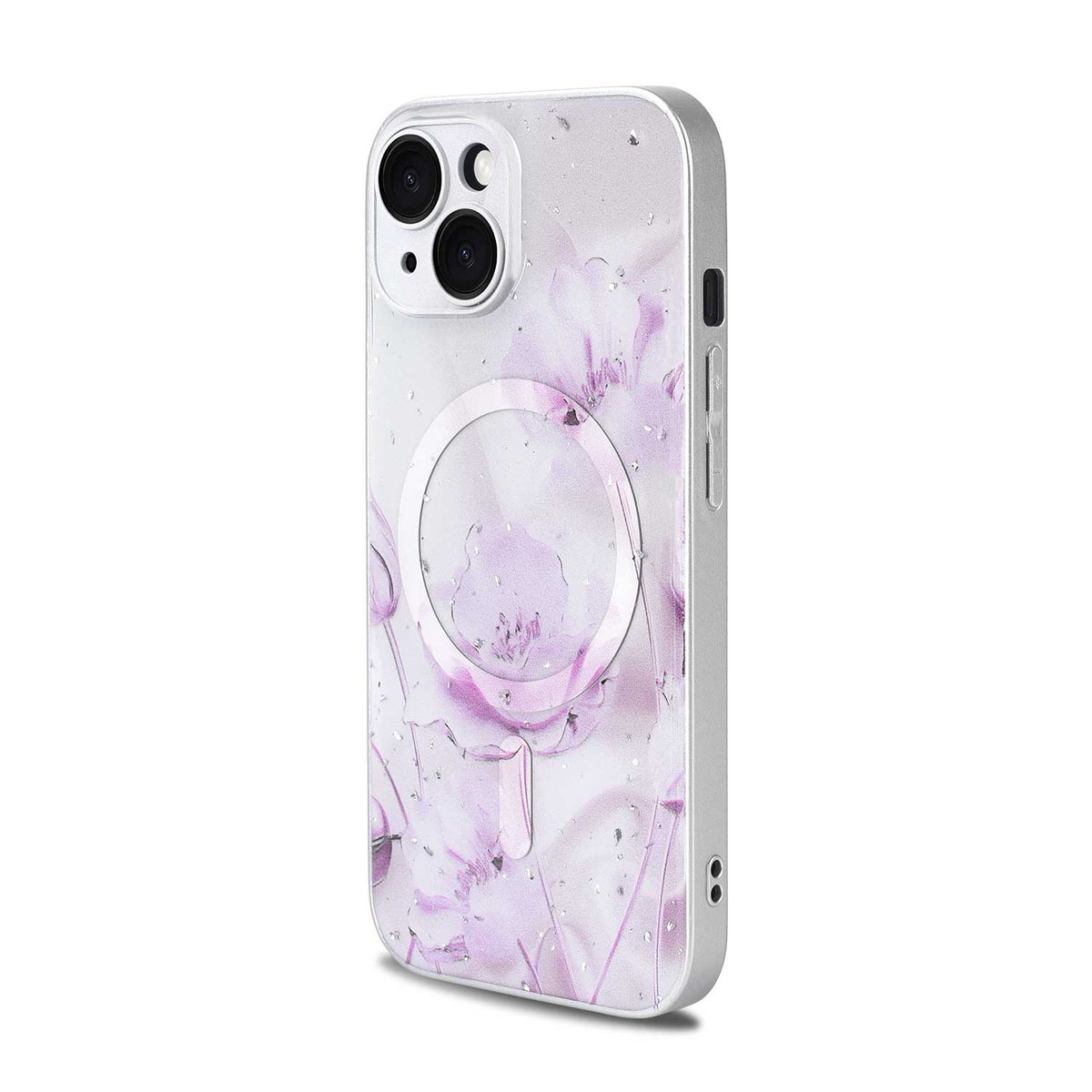 Apple iPhone 15 Case - Light Pink - Floral Glitter MagSafe Back Cover