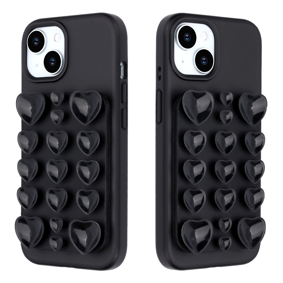Apple iPhone 13 Hoesje - Zwart - Siliconen Back Cover met Afneembare Hartjes Zuignappen