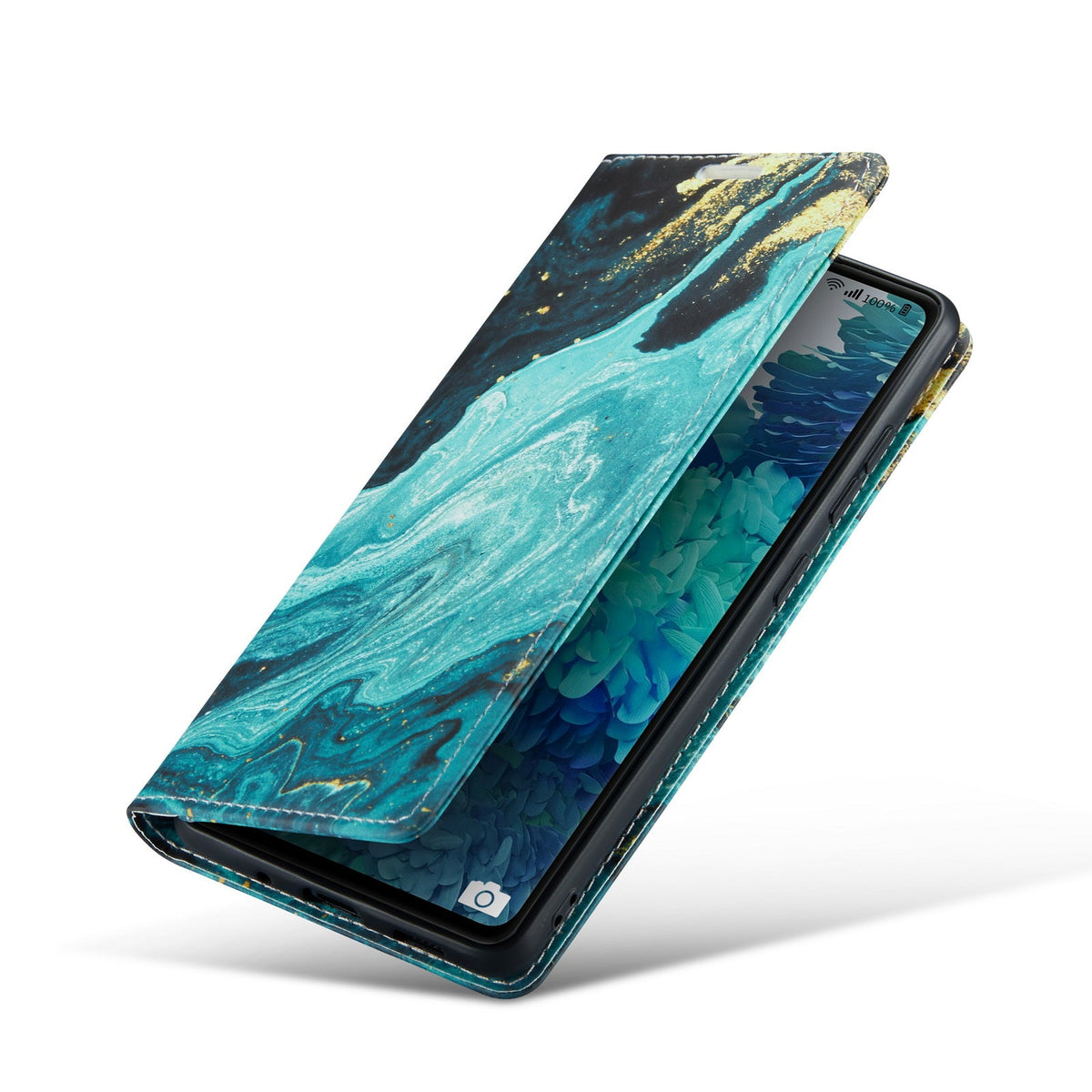 Samsung Galaxy A14 Hoesje - Blue Aquamarine - Marmer Portemonnee Bookcase