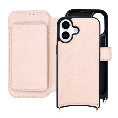 Apple iPhone 16 Hoesje - Roze - 'Amsterdam' Magnetische Wallet Case met Pasjeshouders en