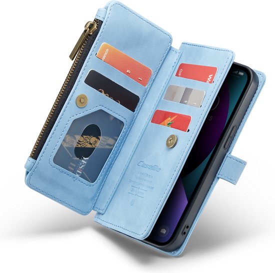 Apple iPhone 13 Case - Sky Blue - Luxury Wallet Case with Zipper